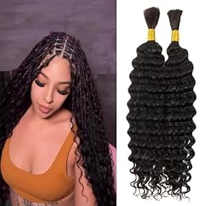 Deep Wave Bulk hair for Braiding No Weft Faux Micro Braiding Hair Braids Extensions for Box Boho Braids 2Braids Per Pack 165g (28Inch,Natural Black)
