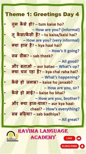Theme 1 - Day 4 - Learn Hindi Greetings Goodbye, Bye, Take Leave & Have a Good #spokenhindi #hindi