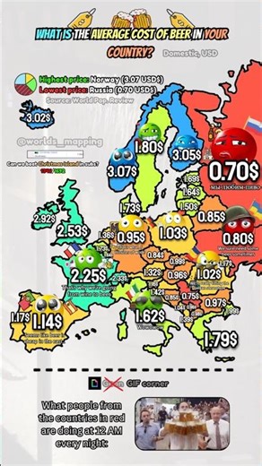 What is the average cost of beer in your country? #geography #mapping #countries
