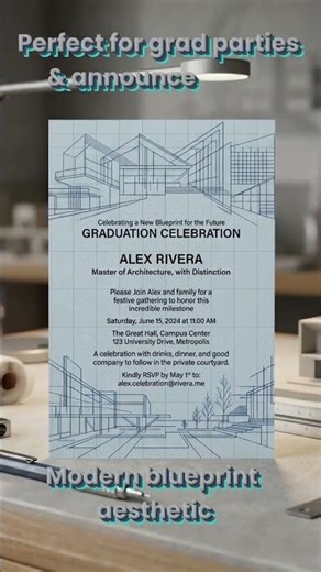 Editable Graduation Invitation Template 🎓 | Architecture Theme | Canva Editable | Instant Download