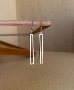 Long Drop Rectangle Earrings, Minimalist Earrings, Gold Earrings, Everyday Geometric Earrings, Lightweight Earrings, Modern Earrings, Gifts - Etsy
