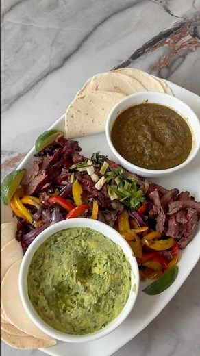 Kamado Joe Grilled Skirt Steak with Green Salsa & Guacamole