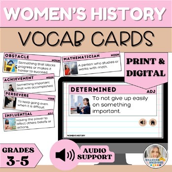 Women's History Vocabulary Cards | 3rd–5th | Print + Digital Word Wall w/ Audio