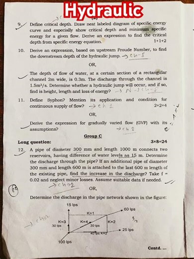 Hydraulic old question #exam #hydraulic #motivation #civil #civilengineering #study #engineering