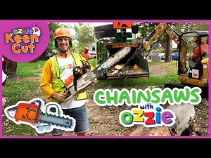 Chainsaws and Tree Cutting Video For Kids | Power Tools and Big Trucks For Toddlers | Ozzie Keen Cut