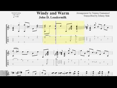 Windy and Warm TABS Tommy Emmanuel fingerstyle guitar
