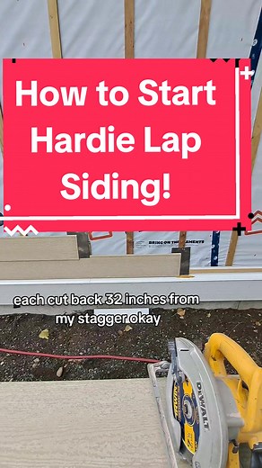 The Best way to stagger your #hardielap #siding . Make sure to measure first! So you're not left with any pieces less than 16 inches! If the layout in this video didn't work out. I would have simply cut another 16 inches off my starter pieces to accommodate on the other end. Hope this video helps some people with their Lap Siding. #sidingtips #sidinghouses #sidingguy #sidingcontractor #carpenter #carpentry #carpentrylife #carpentrywork #tradie #tradiesoftiktok #carpentersoftiktok #contractorsoft