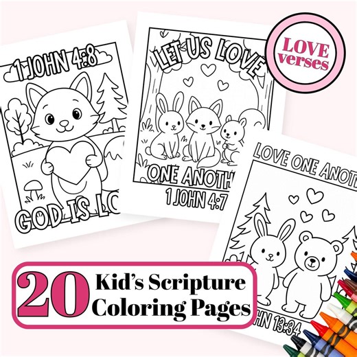 Kids Bible Verse Coloring Pages | Love Theme, Woodland Animals (printable PDF) - Etsy