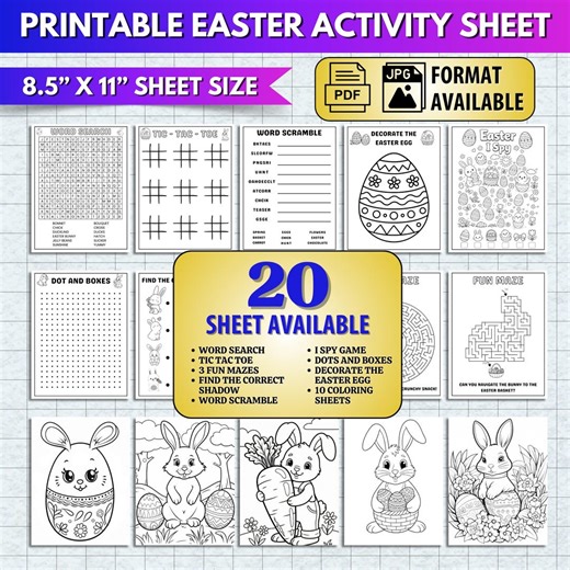 20x Easter Activity Printable Bundle | Kids Easter Games & Word Search | Happy Easter Coloring Pages | Classroom Easter Activity Pack | - Etsy