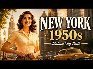 New York 1950s Vintage City Walk | Manhattan Café Jazz Ambience