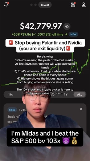Midas on Instagram: "I’m Midas and I beat the S&P 500 by 103x with my Picks 😈📈 #stocks #stockmarkets #stock #finance #invest #investing #investingtips #stockstowatch #stockstobuy $NVDA $PLTR"