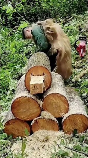 Clever making process of beehives with logs