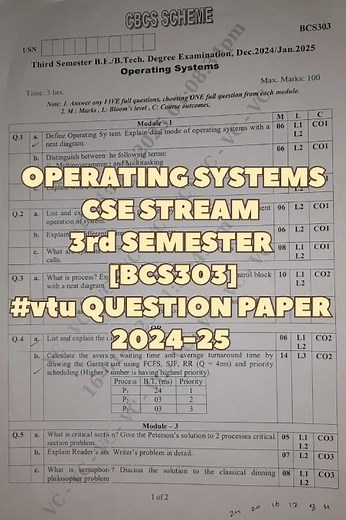 Operating Systems 3rd Sem Question Paper 2024-25 #vtu #exam #os #questionpaper #shortsfeed #2025