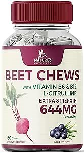 Heart Chews - Nitric Oxide & Energy Support with Beet Root Extract & Grape Seed Extract - Natural Non-GMO Beetroot Powder Antioxidant Soft Berry Flavor Chewable Supplement for Women & Men - 60 Count