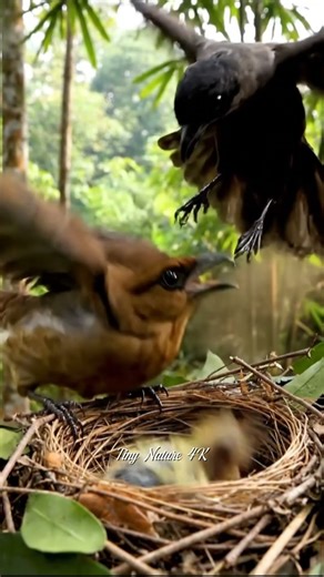Mother Bird Protects Baby from Aggressive Bird Attack in Cozy Nest | Ultra-Realistic 4K