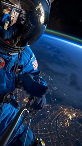 Floating 400 km above Earth, astronauts perform breathtaking spacewalks while our planet glows below in stunning detail. From city lights to oceans and clouds, this view reminds us how fragile and beautiful our world truly is. 🌍🚀 #Space #ISS #Astronaut #EarthFromSpace #Spacewalk #Cosmos #AIGenerated #SpaceArt #Universe #Explore | Astrovibe