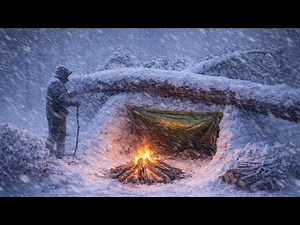 Surviving ALONE in Heavy Snow | Building a Warm Shelter Under a Tree _ Winter Camping