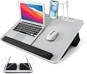 iXTRA Lap Desk for Laptop with Cushion,Folding Laptop Desk for Bed with USB,Bed Desk,Portable Computer Lap Desk,23.62"*15.74",Grey