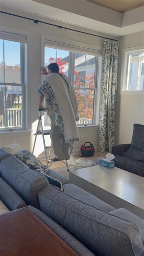 Installation (best installer in the world!) in progress - woohoo! Draperies make a WORLD of difference in the feel of a room. These are SO pretty! | Janet Pendleton Lorusso