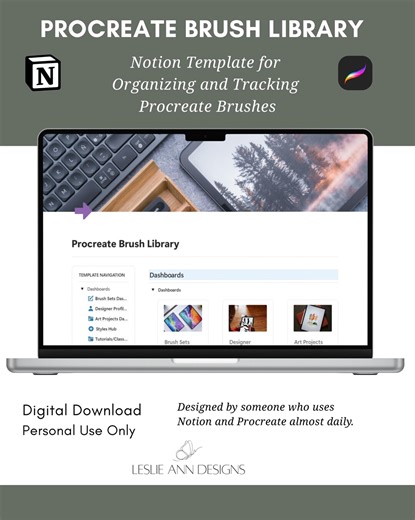 Procreate Brush Library Notion Template | Organize & Track Procreate Brushes | Digital Download - Etsy