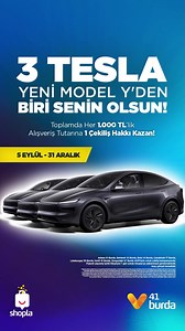 3 Tesla Yeni Model Y’den Biri Senin Olabilir!  41 Burda AVM’den 5...