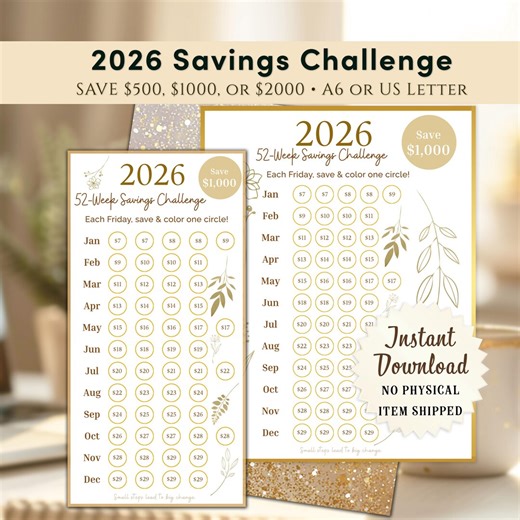 2026 Savings Challenge Printable Bundle | 52 Week Friday Tracker A6 8.5x11 - Etsy