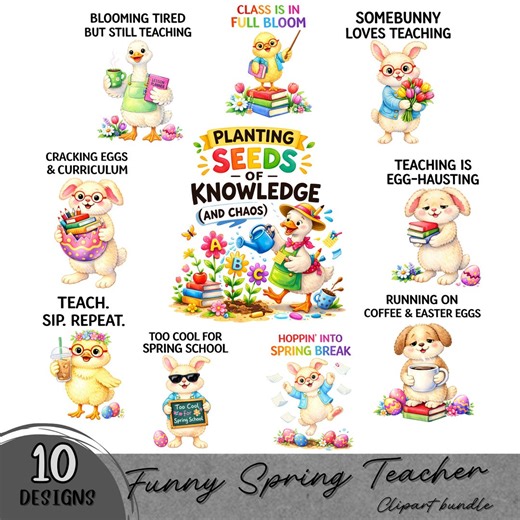 Funny Spring Teacher PNG Bundle - Etsy
