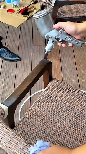Spray Painting a Wicker Chair Frame Using a Handheld Paint Gun #shorts