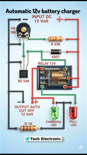 Automatic 12V Battery Charger Circuit 🔋 | Overcharge Protection DIY | Easy Electronics #12VCharger