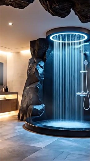 Luxury Cave Bathroom Waterfall Design | Natural Rock Shower Ideas 🪨🚿 #shorts