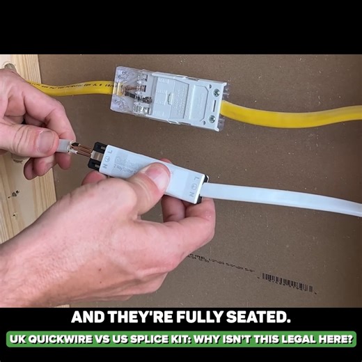 Scott on Instagram: "Products used are listed on our Facebook Page post. In this video I demo the NSI Romex splice kit and a UK-only Quickwire splitter to see how these “no-strip” connectors actually work in the real world. The NSI kit uses insulation-displacement forks: you seat hot/neutral/ground, clamp the cradle with pliers, then screw the two halves together to complete the circuit—no copper exposed, no stripping required. I also open it up so you can see the fork-and-lever contact design. 