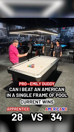 EPISODE 63 - Can i beat a random american in a single frame of pool ??? Emily Duddy “The Billiard Bombshell” This is a series where i will play random americans in one game of pool to see if i can beat them , i am currently losing 34-28 against the americans , i need to start picking up some wins , lets see if i can win this one. #fyp #pool #snooker #billiards #8ball #8ballpool #challenge #skills #american | Aydtheapprentice
