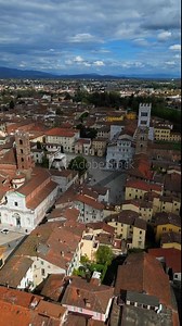 Lucca Cathedral Duomo di San Martino Piazza Antelminelli Tuscany region of Italy aerial drone Stock Video
