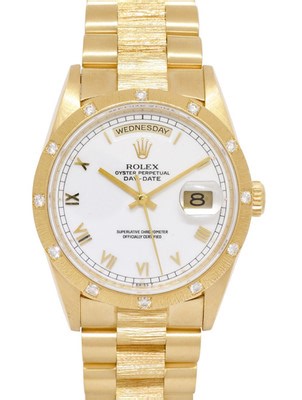 Rolex Day-Date President 18k Yellow Gold Bark Diamond 36mm Watch W 18308 | eBay