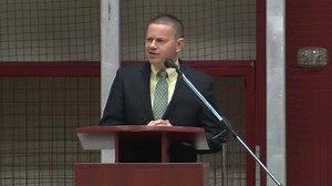 During the funeral service for Ryder and Radek MacDougall, Rodney Koscielny read letters the boys' mother wrote for them. | Global Edmonton