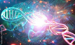 This hyper realistic video showcases an abstract geometric dna double helix structure, illuminated within a vibrant, multicolored metabolic biochemistry network backdrop. Perfect for commercial use.