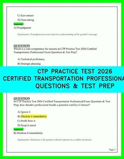 CTP PRACTICE TEST 2026 CERTIFIED TRANSPORTATION PROFESSIONAL EXAM QUESTIONS & TEST PREP 2026 NOW