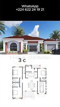Plan de maison villa de 3 chambres avec garage.