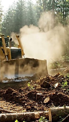Bulldozer pushing trees in the forest under construction #bulldozer #bulldozerofficial #excavator