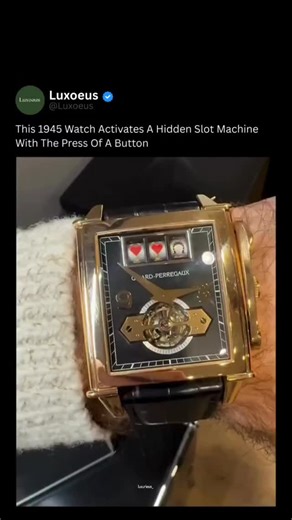 luxurieus on Instagram: "This looks like a classic Art Deco timepiece until you realize it contains a fully functional casino mechanism inside a mechanical watch. Released in 1945, the Girard-Perregaux Vintage 1945 Jackpot Tourbillon integrates a miniature slot machine directly into the dial, complete with spinning reels activated by a side lever, just like a real casino. Behind the novelty is serious horology. The watch uses a hand-wound mechanical movement, a tourbillon for precision, and an i