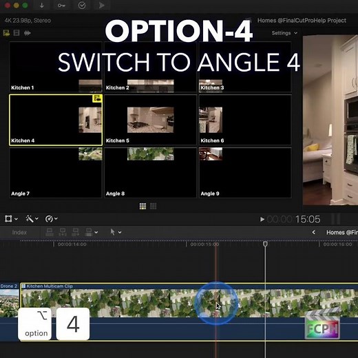 Final Cut Pro Shortcut | Option-4 | Switch to Viewer Angle 4