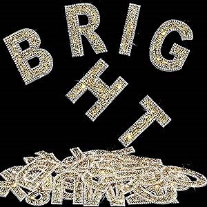 WILLBOND 37 Pieces Rhinestone Letter Stickers Large Glitter Alphabet Crystal Number Self Adhesive Bling Stickers Iron on Letters for Art Crafts Clothing DIY Decors(Gold, White,2.56 Inch)
