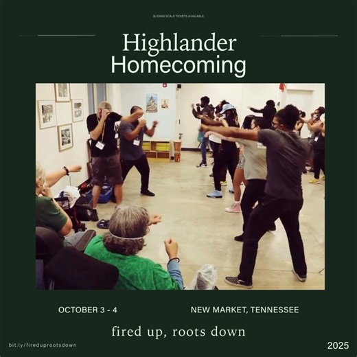 Homecoming is our favorite weekend of the year at Highlander – every fall we bring together hundreds of movement family from around the globe who join for fellowship, learning and strategizing, singing and dancing, and deepening relationships over a meal, a beautiful view of the mountains, or in the quiet moments the Hill provides. Our theme this year is “Fired Up, Roots Down” - we are fired up for the fight ahead, while grounding ourselves in the belief that a new world is coming. This year's g