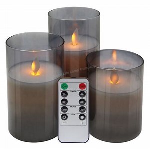 3 LED USB Charge Remote Control Flameless Flickering Grey Wax Candles WAX02  | eBay UK
