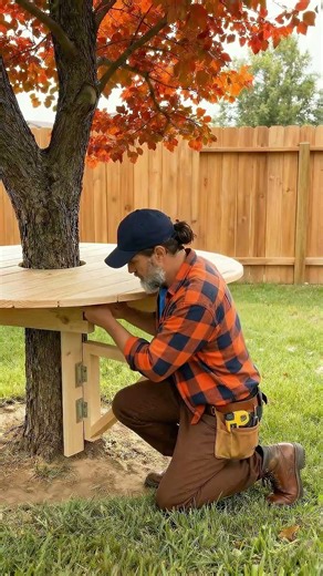 Amazing Tree Round Table Build ✨ DIY Backyard Makeover #diy #backyard