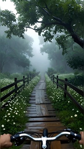 Peaceful Bike Ride Through a Misty Garden Path 🌿🚲 #garden #nature #relaxing