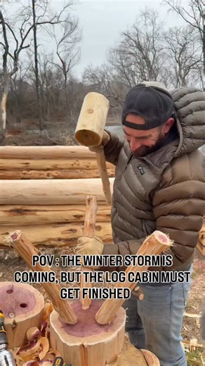 Dude Perfect Outdoors on Instagram: "Got no time for the winter storm, we have a log cabin to build🏕️🪵🌲"