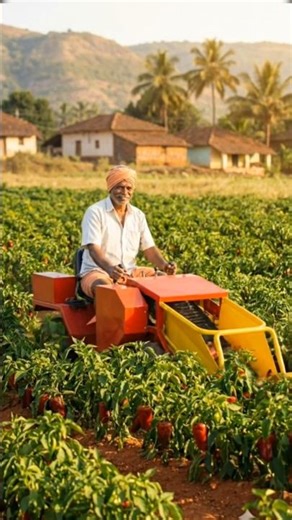“Modern Farmer Harvesting Red Capsicum | Smart Agriculture in India 🌶️🚜”