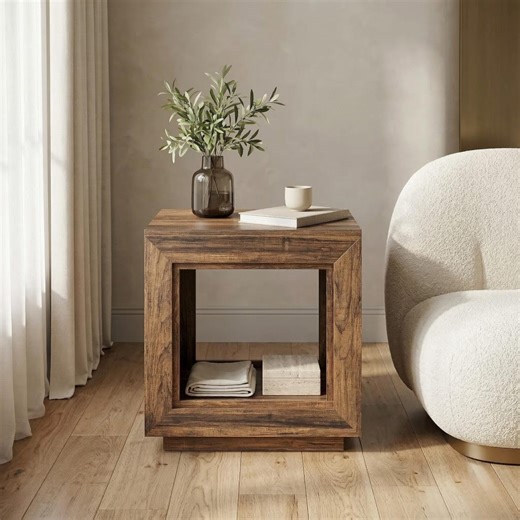 Rustic Wood End Table With Storage Shelf, Square Farmhouse Side Table, Walnut Brown Nightstand Accent Table, Farmhouse Table, Bedside Table - Etsy