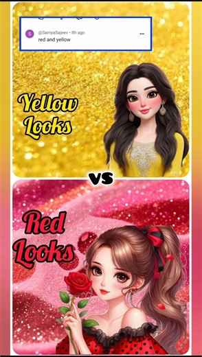 Ladies Fashion Yellow💛 Looks VS Red❤️ Looks Lips👄 Dress👗 Nails💅 Heels👠 Eyebrows👁️ Cute🥳 #Makeup